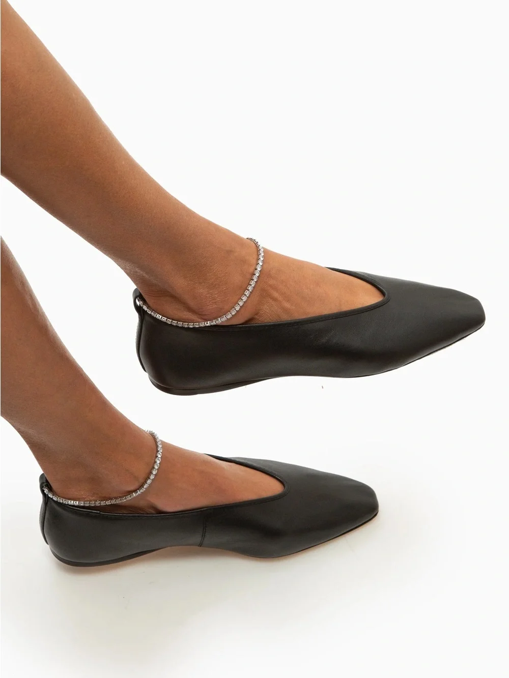 Loeffler Randall black leather ballet flats with crystal chain size 7